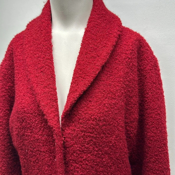 Eileen Fisher Coat Jacket Boucle Wool Blend Collared Long Sleeve Red Large - Picture 2 of 12
